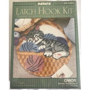 Cat Nap Latch Hook Craft Kit Natura Caron 24" Round #R017 sealed‎ new